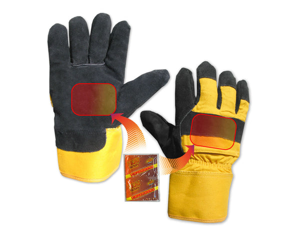 Black/Yellow Heated Utility Gloves- 2 pockets for Heat Factory warmers