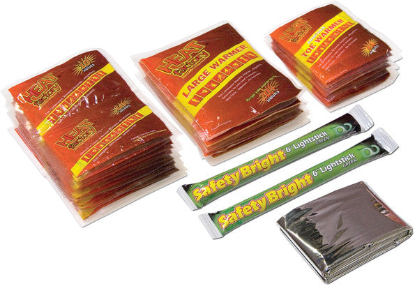 The Emergency Warmer Pack is a key essential to stock for any emergency situation. A Mylar Blanket and glow sticks complete this survival pack Contains: 12 pair Handwarmers, 6 large Body Warmers, 6 pair Toe Warmers, 2 Glow Sticks, 1 mylar Emergency Blanket.