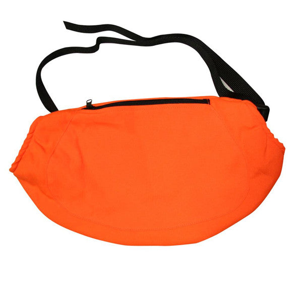 Blaze Orange Fleece lined Hand warmer Muff has easy angled openings for the hands. The front zipper pocket can be used to store items or for added warmth by placing Heat Factory Warmers in it. Great way to keep your hands warm while hunting..