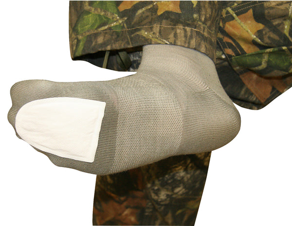 Adhesive toewarmer applied to sock