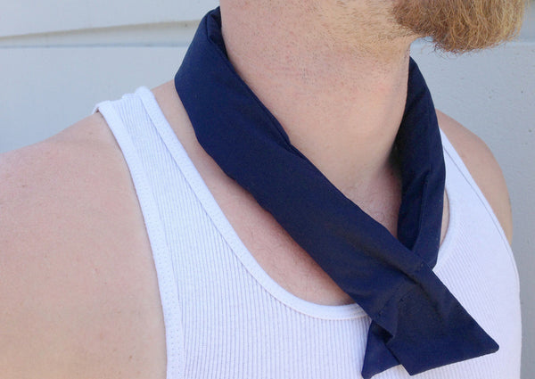 Navy Cool Wrap Bandana keeps your head, neck and body cool during hot summer days. Just soak the Bandana Wrap in cold water for 5-10 minutes and wear around your neck or head. DO NOT over soak. Cooling Bandana Scarf
