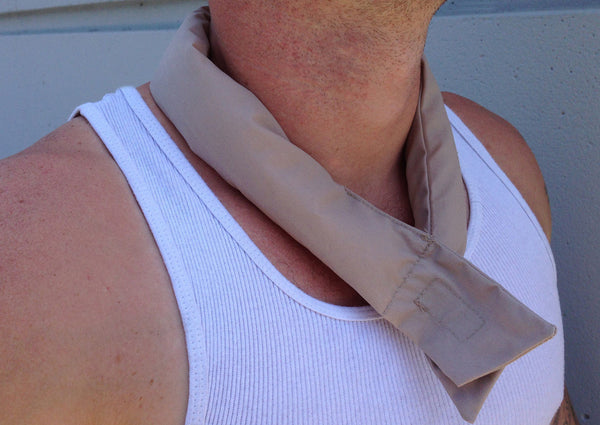 Tan Cool Wrap Bandana keeps your head, neck and body cool during hot summer days. Just soak the Bandana Wrap in cold water for 5-10 minutes and wear around your neck or head. DO NOT over soak. Cooling Bandana Scarf