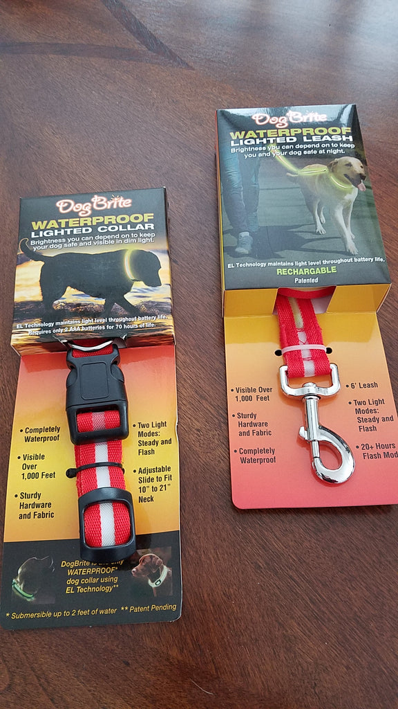 Red lighted waterproof collar & leash in packaging