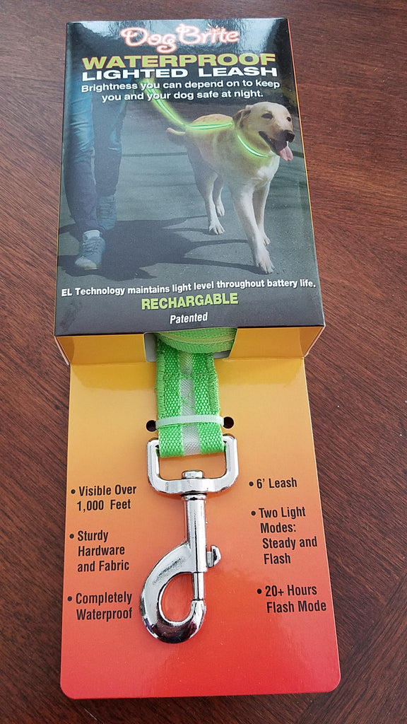 Green lighted waterproof dog leash in packaging