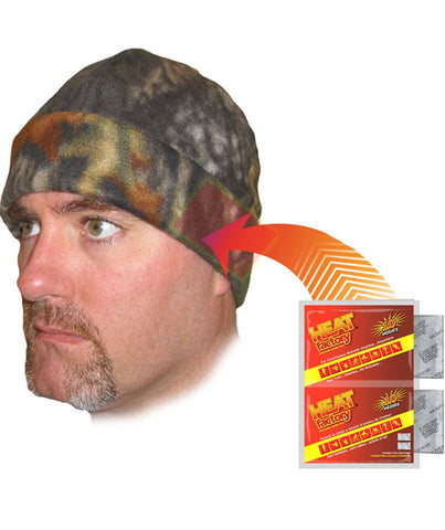 Heat Factory Camo Heated Beanie has two pockets (one over each ear) made to hold Heat Factory Warmers. The beanie itself is made of soft, breathable fleece and is designed for warmth and comfort. The beanie includes one pair of Heat Factory Warmers.  Made in the USA
